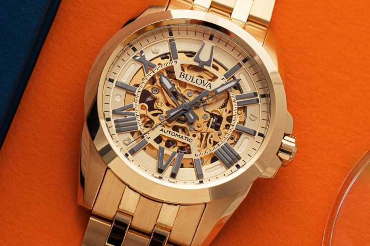 A Bulova Sutton automatic with an open skeleton dial
