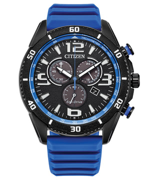 Citizen Brycen Eco-Drive Chronograph: Bold Precision in Black & Blue (AT2586-05E)