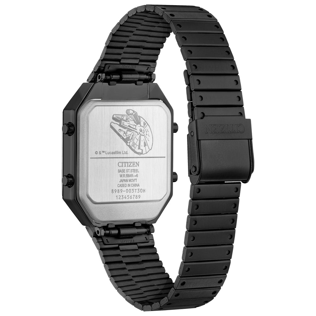 Citizen Men's Star Wars Millenium Falcon Ana-Digi Black lon Plated Stainless Steel Watch, Rectangular Case Shape (Model: JG2146-53H), Two Tone, Star Wars Millenium Falcon Ana-Digi