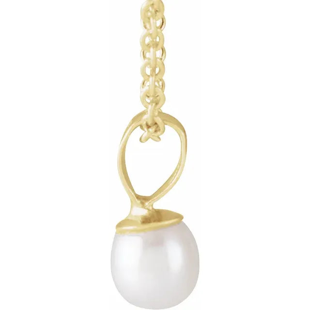 14K Yellow Cultured White Freshwater Pearl 15" Necklace