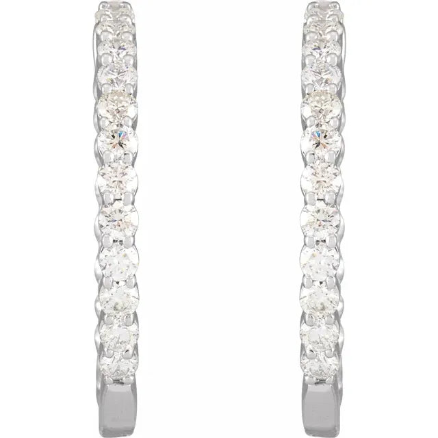 14K White 3 CTW Natural Diamond Inside-Outside Hinged 30 mm Hoop Earrings:653631