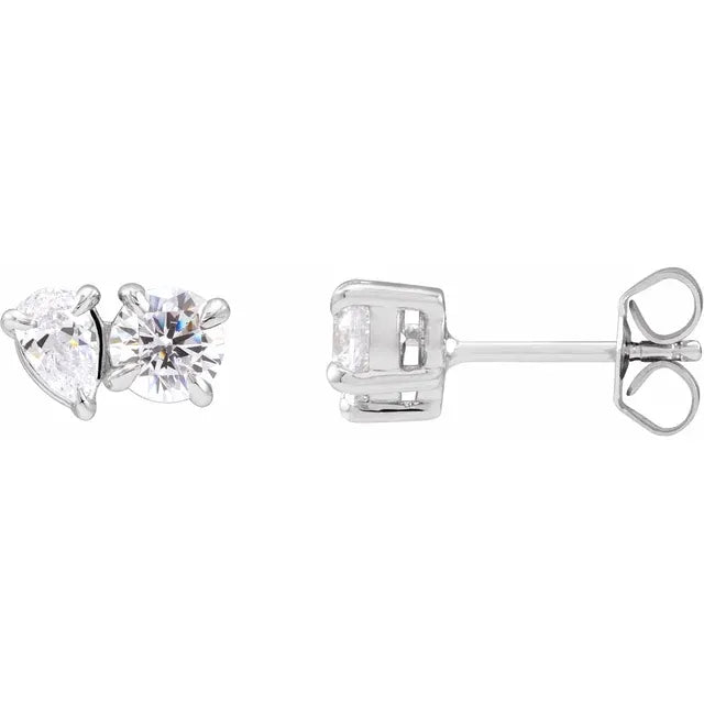 14K White 1 1/6 CTW Lab-Grown Diamond Two-Stone Stud Earrings: 688921