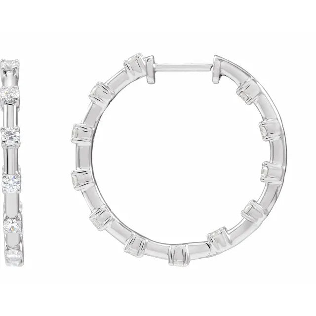 14K White 1 CTW Lab-Grown Diamond Inside-Outside 25.1 mm Hoop Earrings:688923