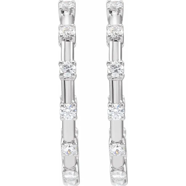 14K White 1 CTW Lab-Grown Diamond Inside-Outside 25.1 mm Hoop Earrings:688923
