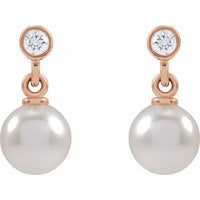 14K Yellow Cultured White Akoya Pearl & .06 CTW Natural Diamond Earrings: 88194
