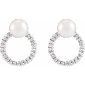 14K Yellow Cultured White Akoya Pearl & Curb Chain Earrings: 88424