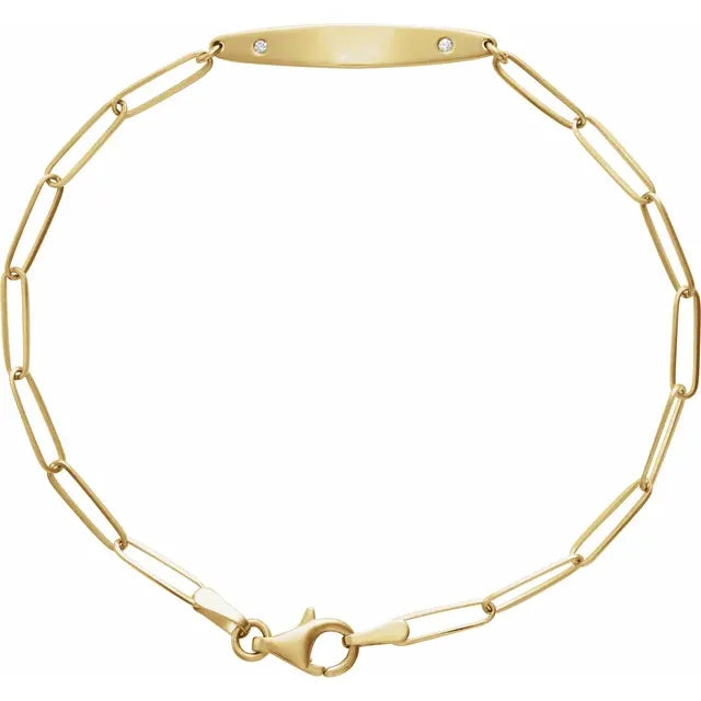 14K Gold .015 CTW Natural Diamond Engravable Curved Bar 7" Bracelet:BRC910