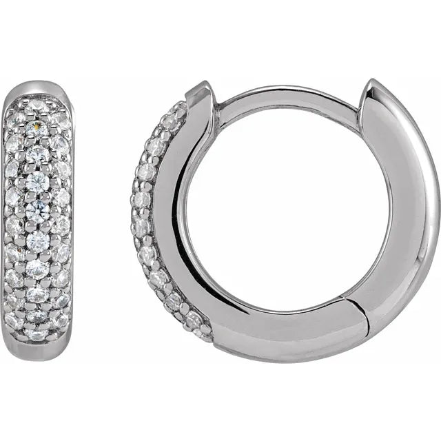 14K White 1/4 CTW Lab-Grown Diamond 12 mm Hinged Hoop Earrings:689011