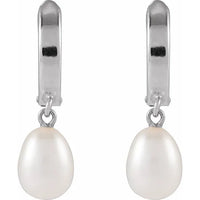 14K White Cultured White Freshwater Pearl Hoop Earrings: 689024