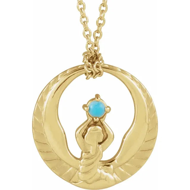 14K Yellow Natural Turquoise Phoenix 18" Necklace:88522