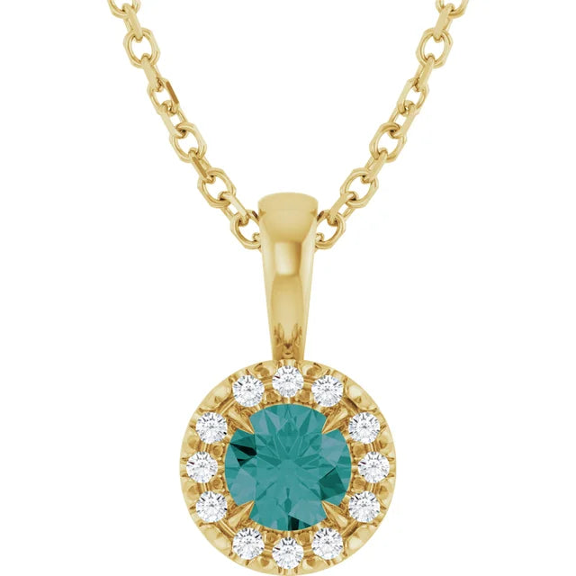 14K Gold 4 mm Lab-Grown Alexandrite & .05 CTW Natural Diamond 16-18" Necklace