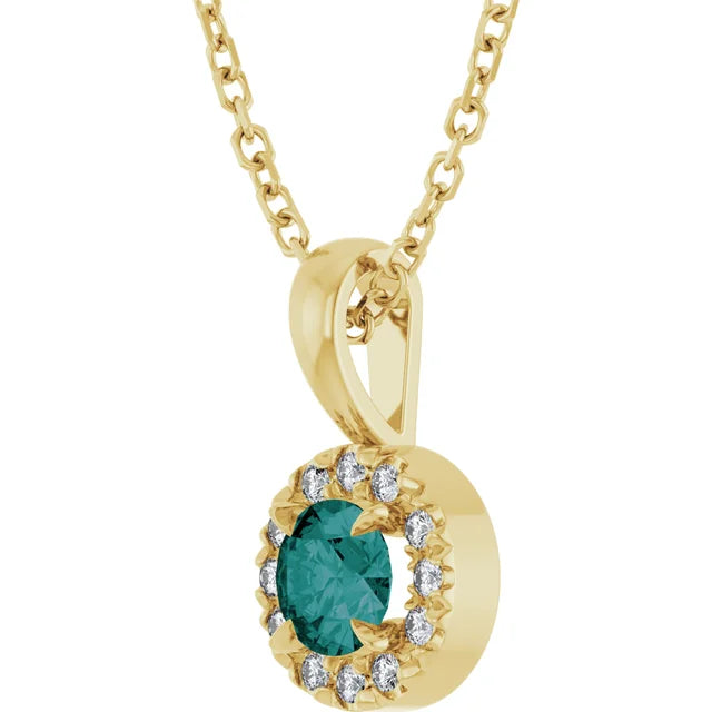 14K Gold 4 mm Lab-Grown Alexandrite & .05 CTW Natural Diamond 16-18" Necklace