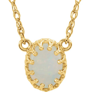 14K Gold 8x6 mm Oval Natural White Opal 18" Necklace