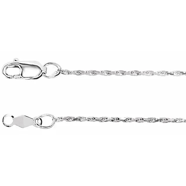 14K White 1 mm Diamond-Cut Rope 18" Chain:CH1024
