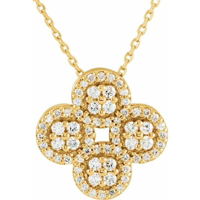 14K Gold 1/2 CTW Natural Diamond Clover 18" Necklace