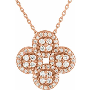 14K Gold 1/2 CTW Natural Diamond Clover 18" Necklace