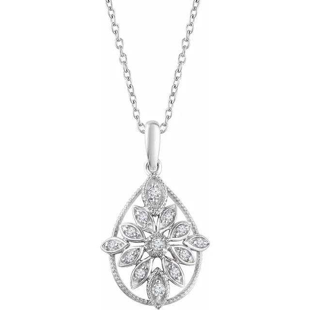 14K Yellow 1/6 CTW Natural Diamond Granulated Filigree 16-18" Necklace