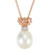 14K Rose/White Cultured White Freshwater Pearl & .015 CTW Natural Diamond Crown 18" Necklace
