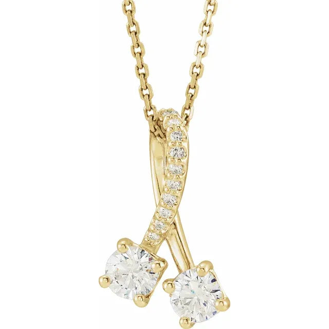 14K Yellow 4 mm Forever One™ Lab-Grown Moissanite & .01 CTW Natural Diamond 16-18" Necklace