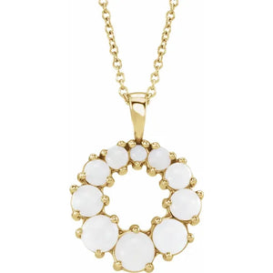 14K Yellow Natural White Opal Halo-Style 16-18" Necklace