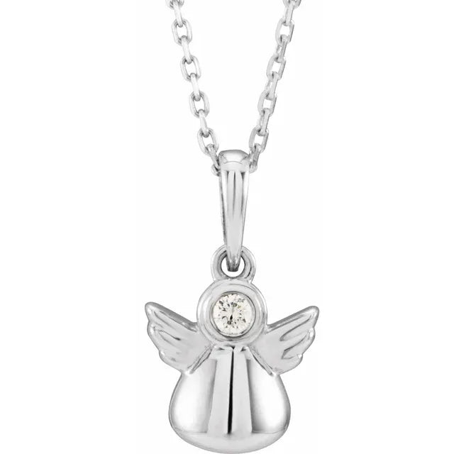 14K Yellow .03 CT Natural Diamond Youth Angel 15" Necklace