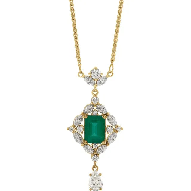 14K White Natural Emerald & 1 1/4 CTW Natural Diamond 16" Necklace