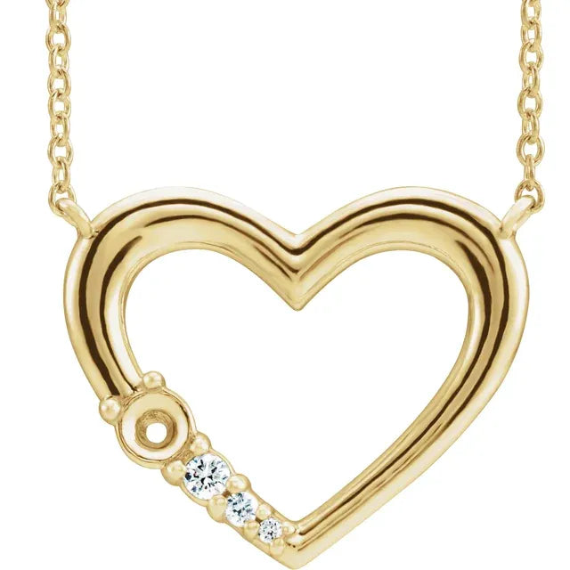 14K Yellow 1-Stone .05 CTW Natural Diamond Semi-Set Family Heart 16" Necklace