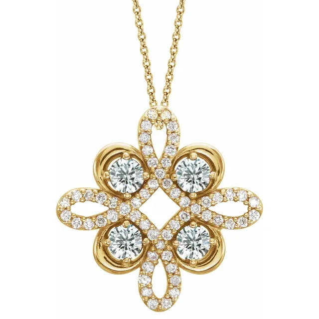 14K Gold 1/3 CTW Natural Diamond Clover 18" Necklace