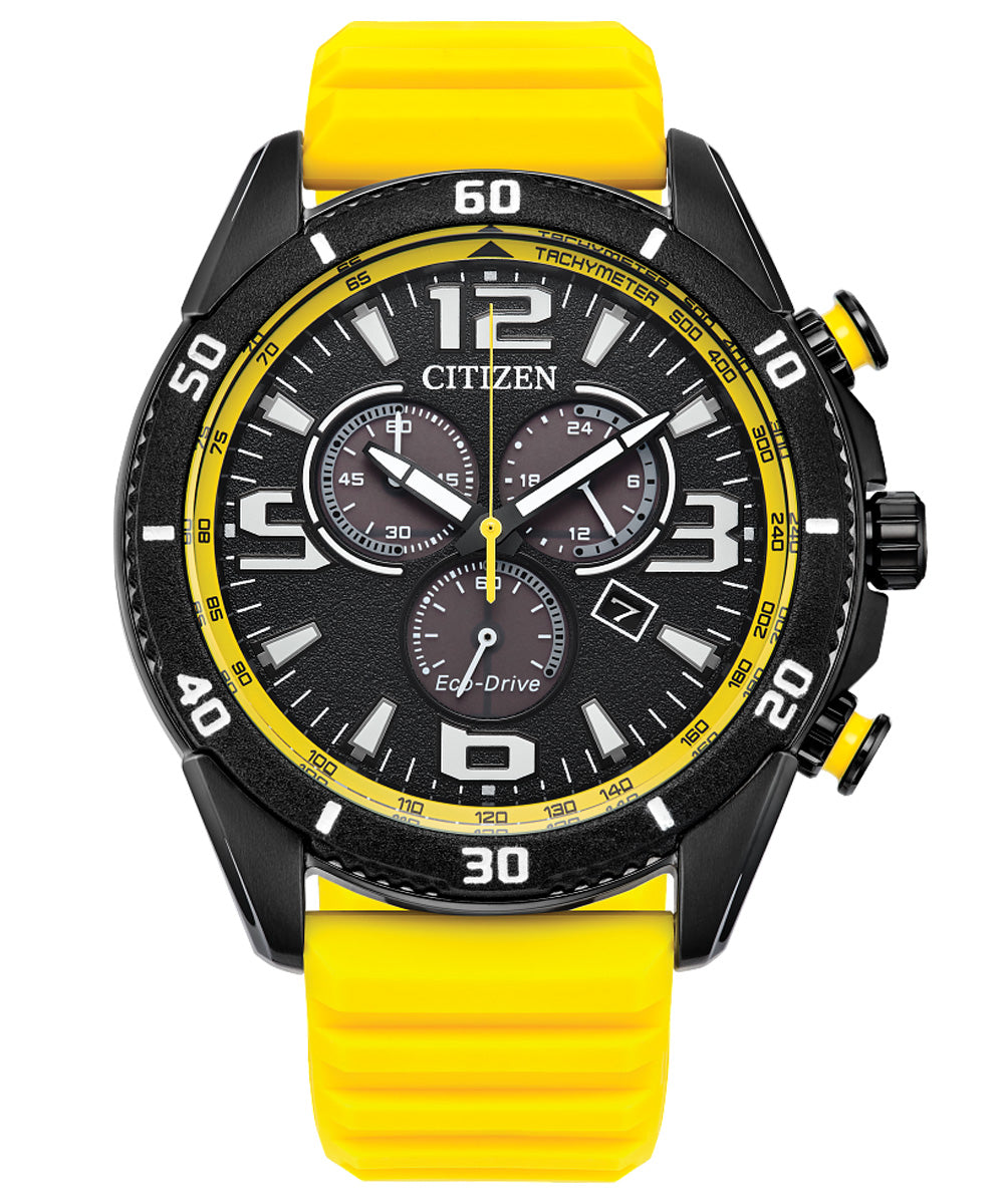 Citizen Brycen Eco-Drive Chronograph: Bold Performance in Black & Yellow (AT2585-08E)