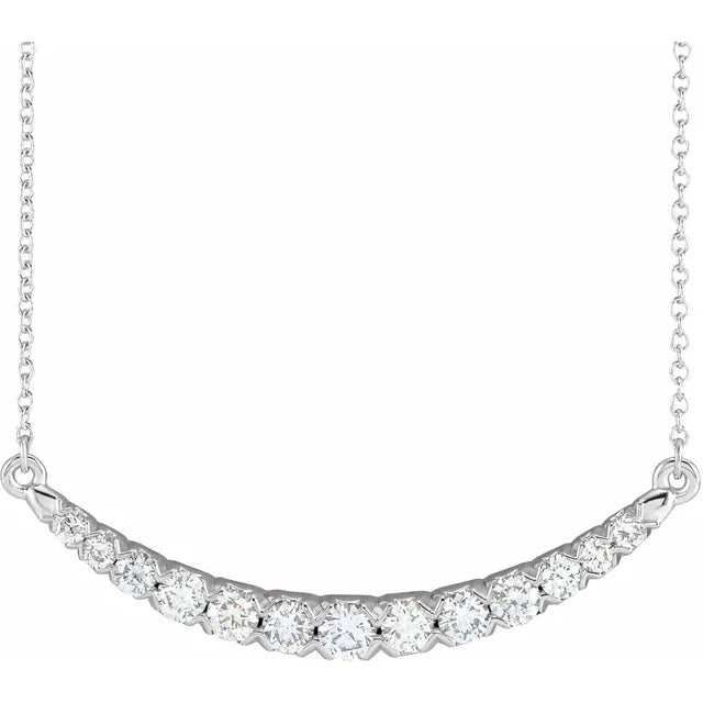 14K White 3/4 CTW Lab-Grown Diamond French-Set Bar 18" Necklace: 653708