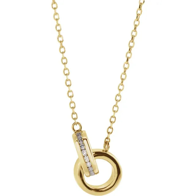 14K Gold .08 CTW Natural Diamond Interlocking Circle 18" Necklace