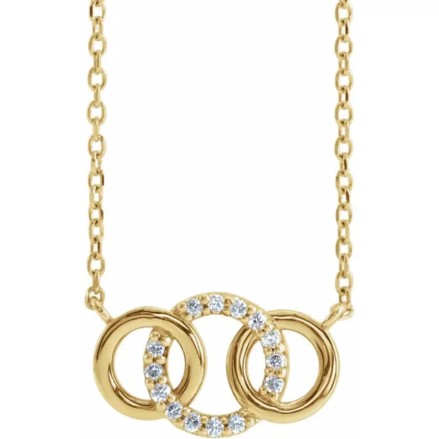 14K Gold .05 CTW Natural Diamond Interlocking Circle 18" Necklace