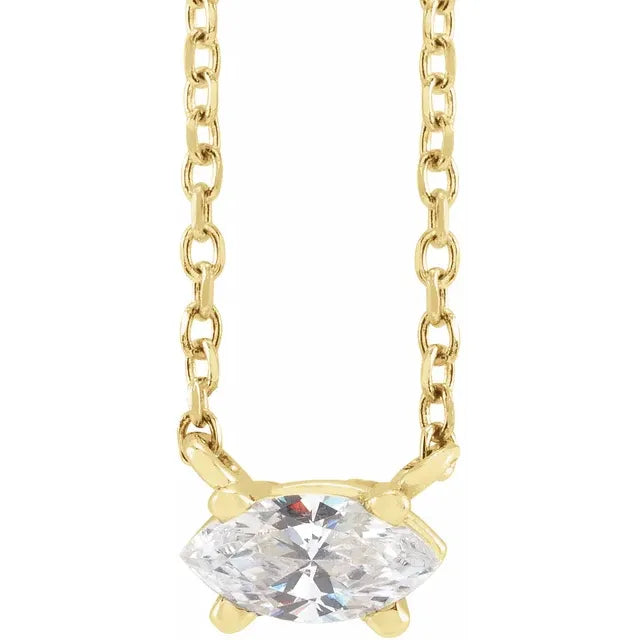 14K Gold 1/4 CT Natural Diamond Solitaire 16-18" Necklace