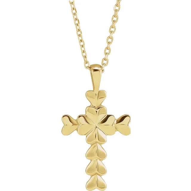 14K Gold Heart Cross 16-18" Necklace