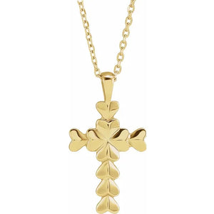 14K Gold Heart Cross 16-18" Necklace