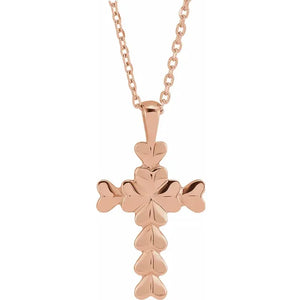 14K Gold Heart Cross 16-18" Necklace