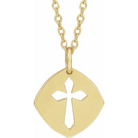 14kt Gold 12.75x9.99 mm Pierced Cross 16-18" Necklace