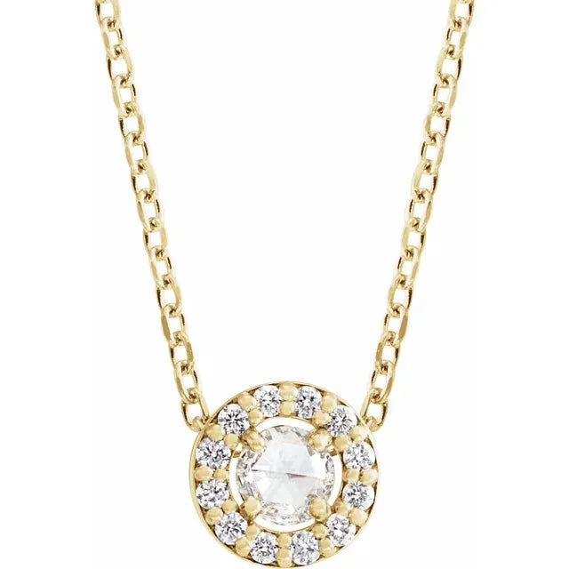 14K Gold 1/5 CTW Rose-Cut Natural Diamond Halo-Style 16-18" Necklace