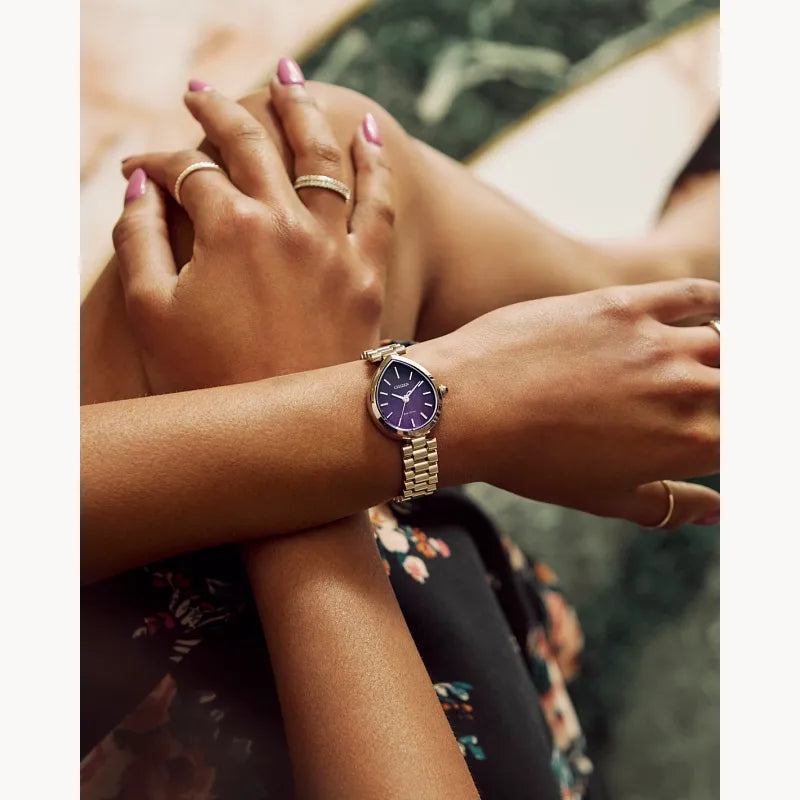 Citizen L Rainell EM1200-55X women's Eco-Drive watch, purple dial, detail
