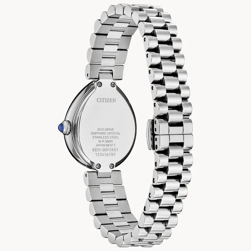 Citizen L Rainell EM1200-55X women's Eco-Drive watch, purple dial, detail
