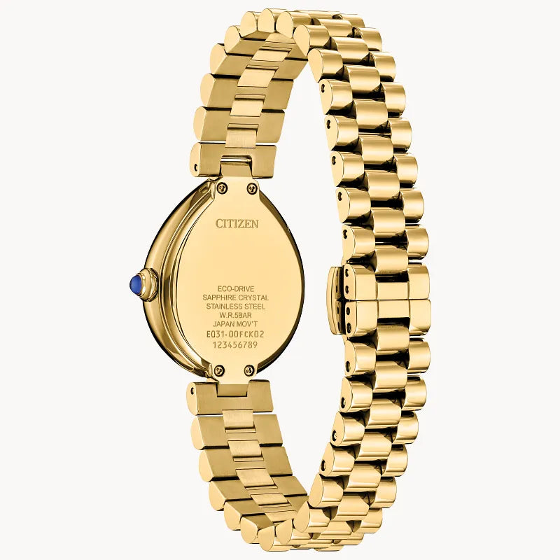 Citizen L Rainell EM1202-50P, montre Eco-Drive pour femme, cadran doré, détail