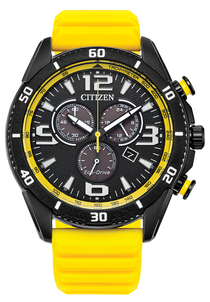 Citizen Brycen Eco-Drive Chronograph: Bold Performance in Black & Yellow (AT2585-08E)