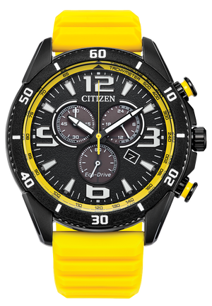 Citizen Brycen Eco-Drive Chronograph: Bold Performance in Black & Yellow (AT2585-08E)