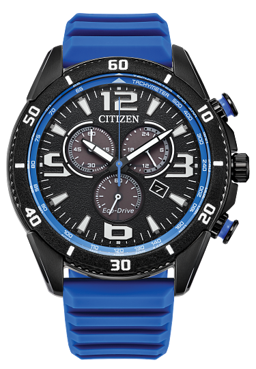 Citizen Brycen Eco-Drive Chronograph: Bold Precision in Black & Blue (AT2586-05E)