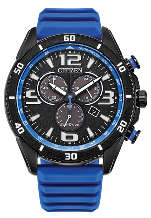 Citizen Brycen Eco-Drive Chronograph: Bold Precision in Black & Blue (AT2586-05E)