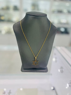 14Kt Yellow Gold David Star Pendant Necklace
