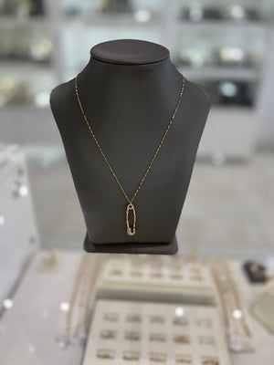 18Kt Yellow Gold Cubic Zirconia Safety Pin Cable Chain Necklace