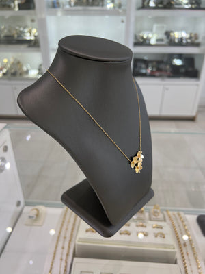 18kt Yellow Gold Cubic Zirconia With Three Flower Chain Necklace