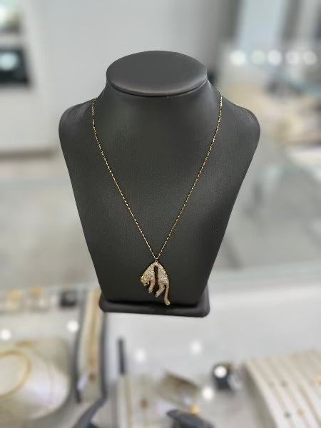 18kt Yellow Gold Panther With Cubic Zirconia Chain Necklace
