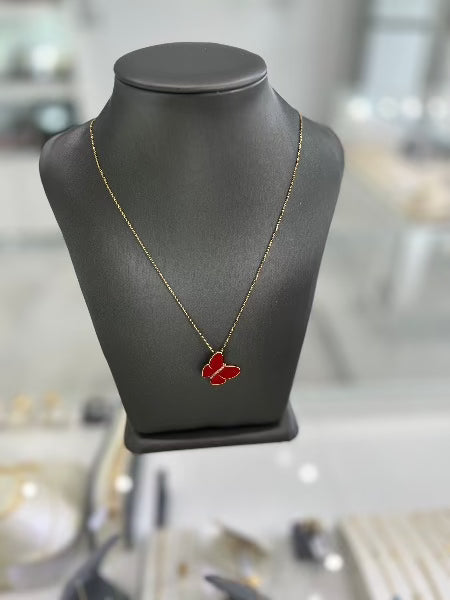 18kt Yellow Gold Red Butterfly With Cubic Zirconia